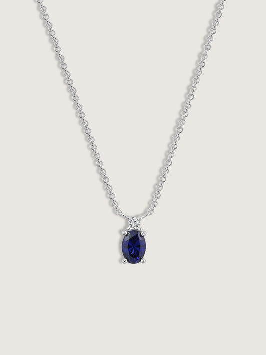 Oval Cut Created Sapphire And Lab Grown Diamond Two Stones Pendant Necklace