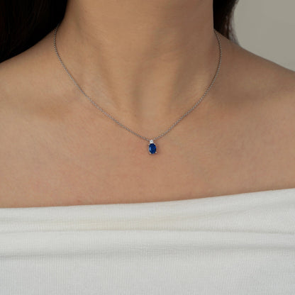 Oval Cut Created Sapphire And Lab Grown Diamond Two Stones Pendant Necklace