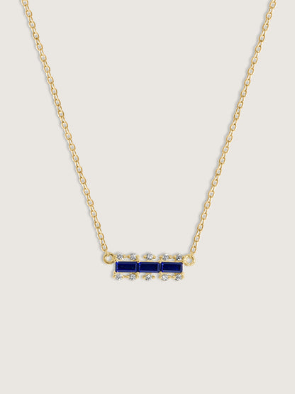 Baguette Cut Created Sapphire With Lab Grown Diamond Accent Bar Pendant Necklace