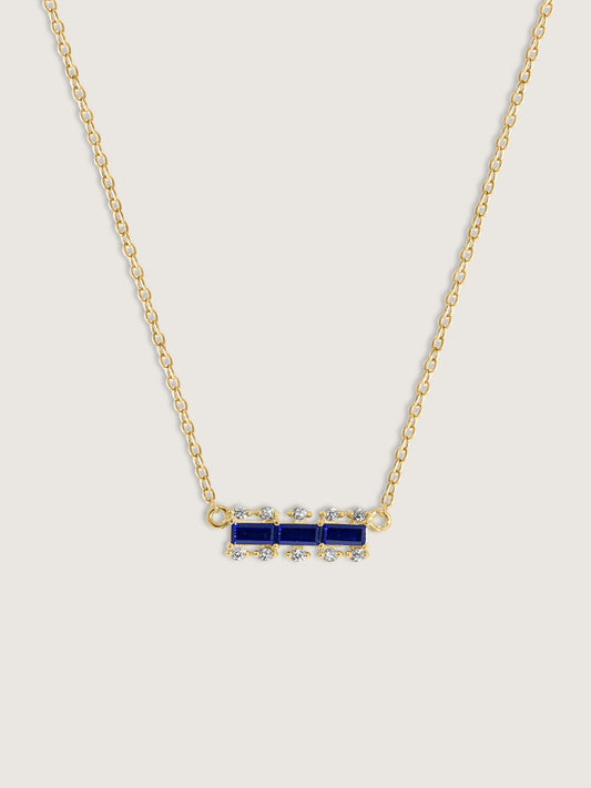 Baguette Cut Created Sapphire With Lab Grown Diamond Accent Bar Pendant Necklace