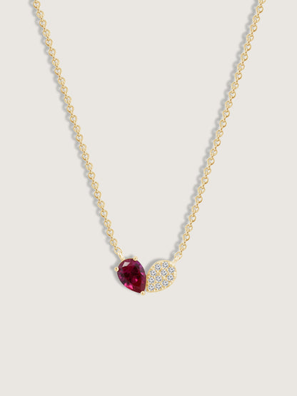 Pear Cut Created Ruby And Pave Lab Grown Diamond Heart Shaped Pendant Necklace