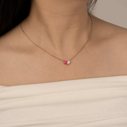 Pear Cut Created Ruby And Pave Lab Grown Diamond Heart Shaped Pendant Necklace