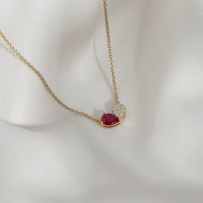 Pear Cut Created Ruby And Pave Lab Grown Diamond Heart Shaped Pendant Necklace
