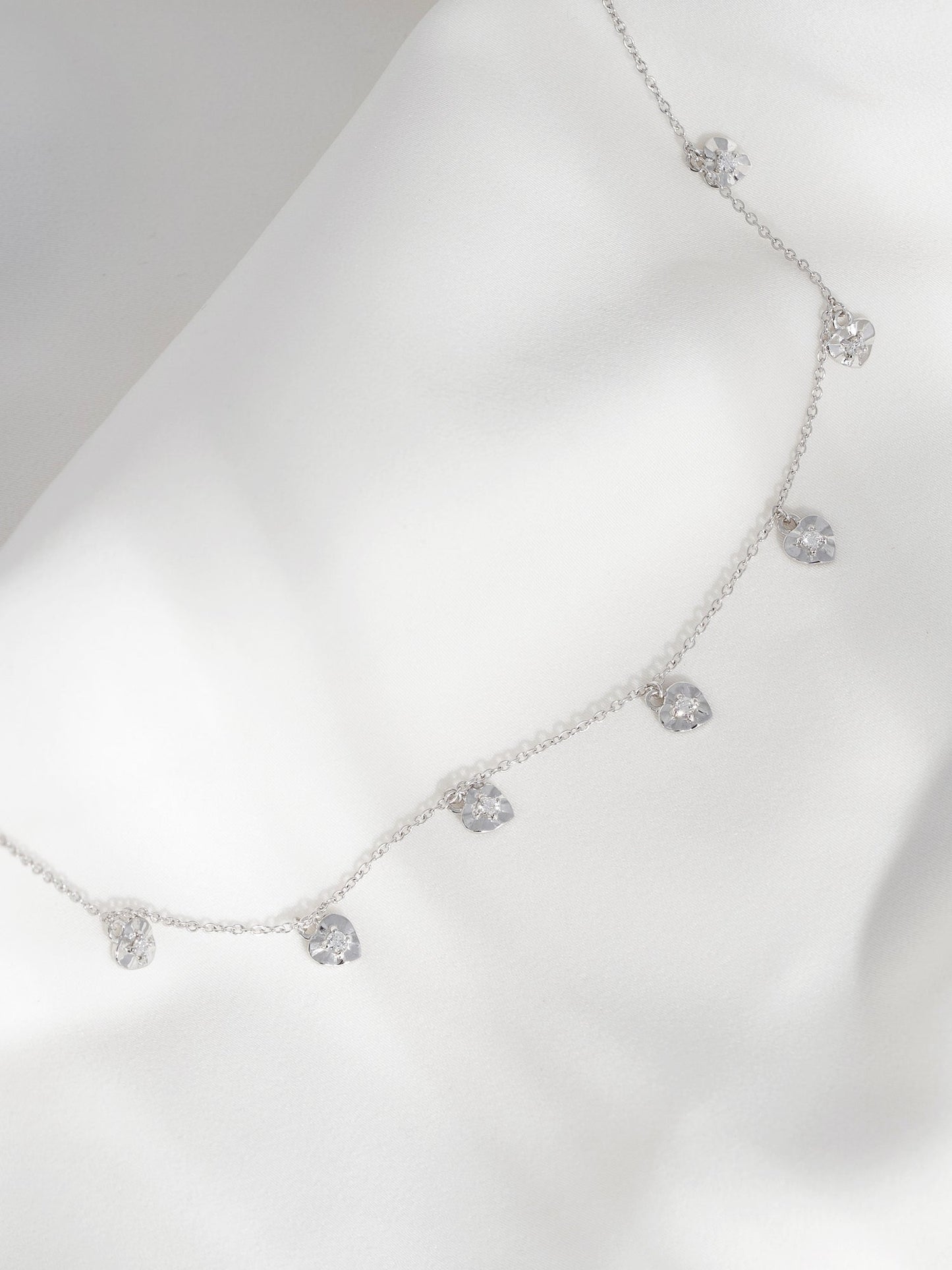 Lab Grown Diamond Heart Shaped Dangle Station Necklace