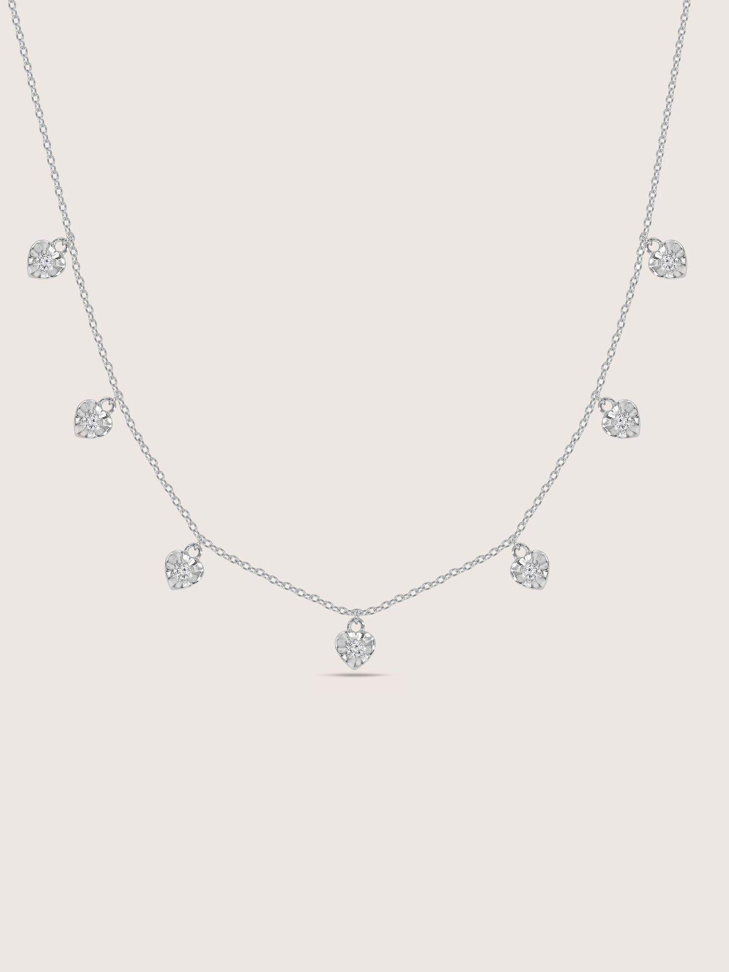 Lab Grown Diamond Heart Shaped Dangle Station Necklace