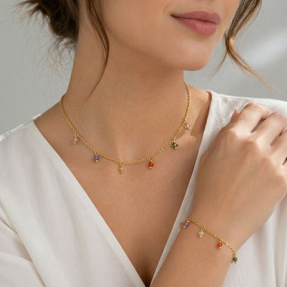Aquabliss Gold-Tone Stainless Steel Multi-Color Beaded Station Bracelet