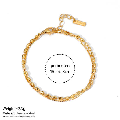 Aquabliss Double Layer Beaded Oval Link and Dainty Chain Gold-Tone Stainless Steel Bracelet