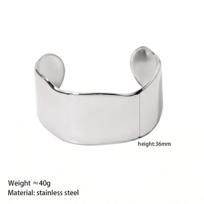 Aquabliss Chunky Silver-Tone Stainless Steel Wide Wavy Cuff Bracelet