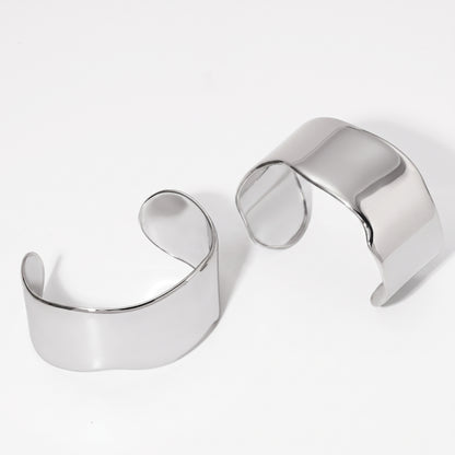 Aquabliss Chunky Silver-Tone Stainless Steel Wide Wavy Cuff Bracelet