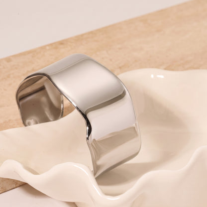 Aquabliss Chunky Silver-Tone Stainless Steel Wide Wavy Cuff Bracelet