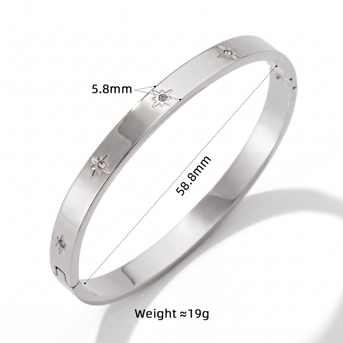 Aquabliss Silver-Tone Stainless Steel Celestial Star Cubic Zirconia Hinged Bangle Bracelet