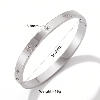 Aquabliss Silver-Tone Stainless Steel Celestial Star Cubic Zirconia Hinged Bangle Bracelet