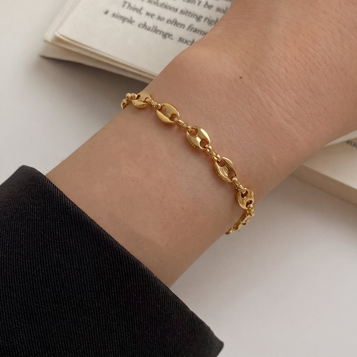 Aquabliss Gold-Tone Stainless Steel Mariner Coffee Bean Link Bracelet