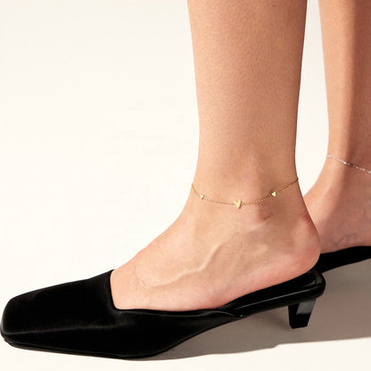 Aquabliss Dainty Gold-Tone Stainless Steel Heart Station Anklet