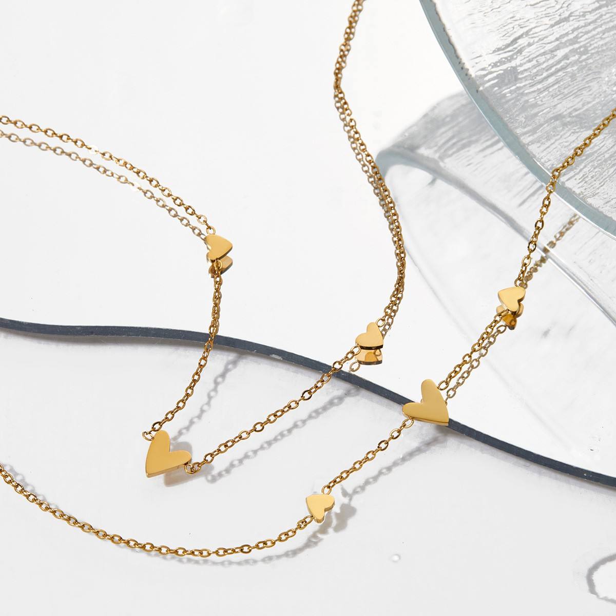Aquabliss Dainty Gold-Tone Stainless Steel Heart Station Anklet