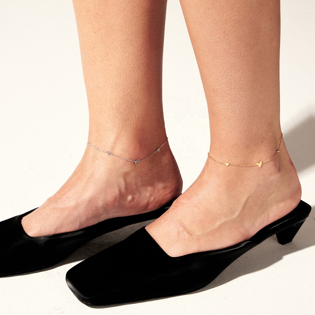 Aquabliss Dainty Gold-Tone Stainless Steel Heart Station Anklet