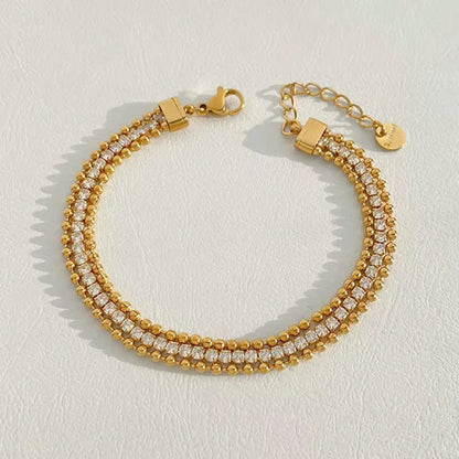 Aquabliss Gold-Tone Stainless Steel 3-Row Bead and Cubic Zirconia Tennis Bracelet