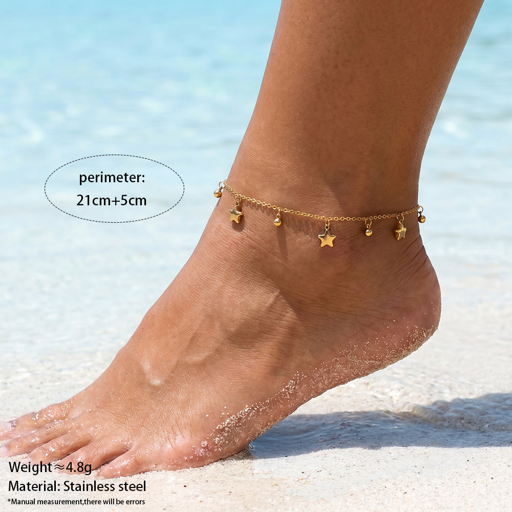 Aquabliss Stainless Steel Star and Bell Charms Anklet