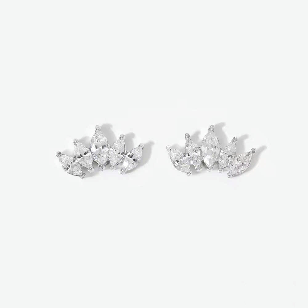 Aquabliss Silver-Tone Stainless Steel Marquise Cubic Zirconia Crown Stud Earrings