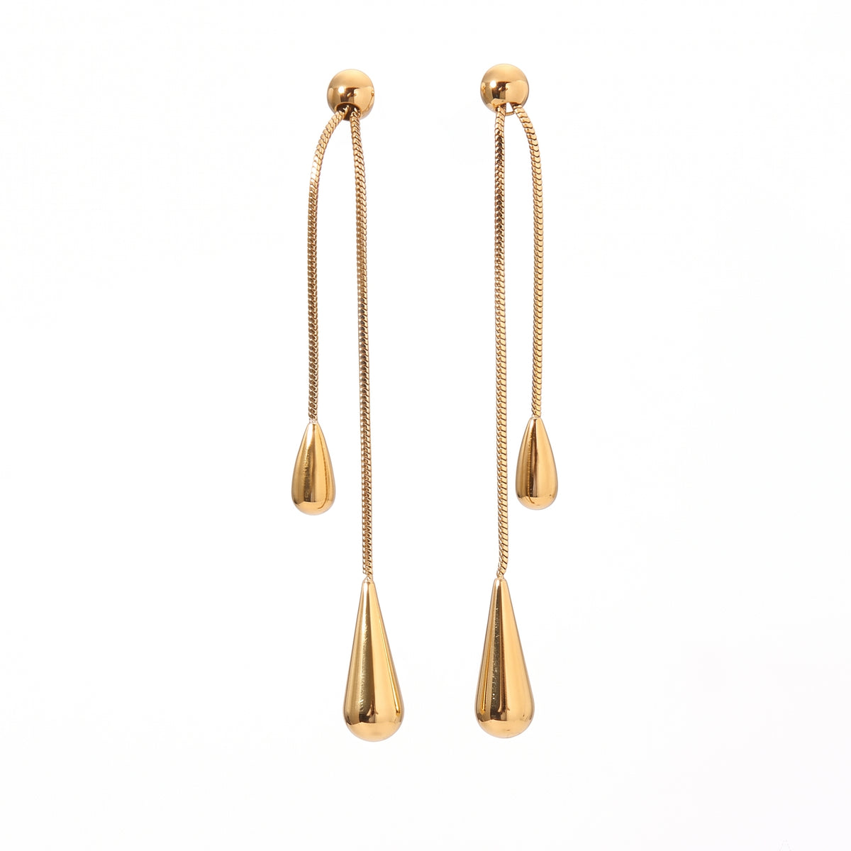Aquabliss Gold-Tone Stainless Steel Double Teardrop Dangle Earrings