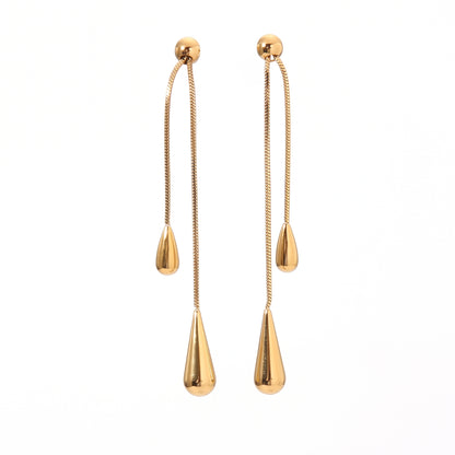 Aquabliss Gold-Tone Stainless Steel Double Teardrop Dangle Earrings
