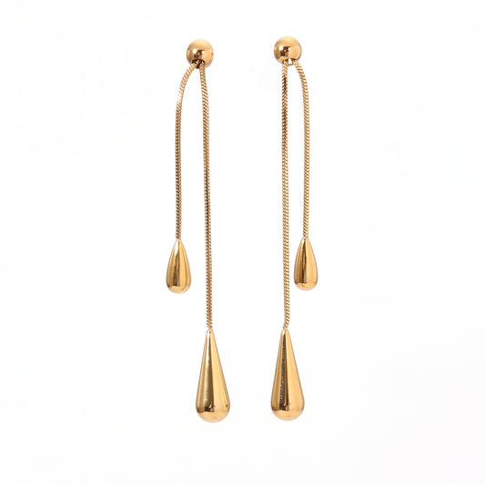 Aquabliss Gold-Tone Stainless Steel Double Teardrop Dangle Earrings