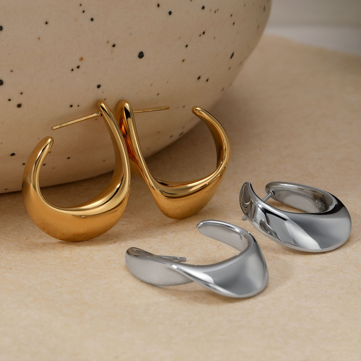 Aquabliss Stainless Steel Twisted C Hoop Earrings