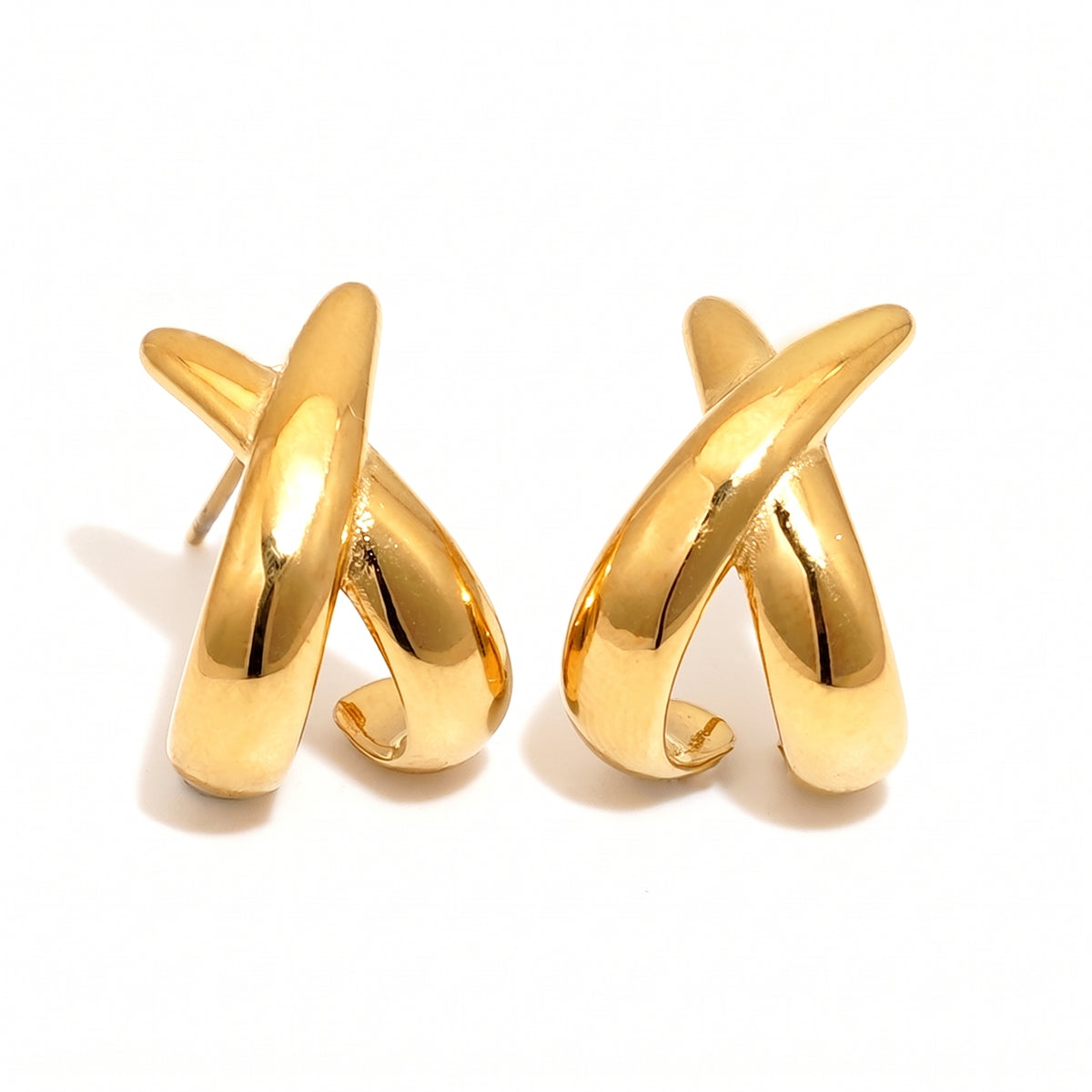 Aquabliss Gold-Tone Stainless Steel Criss Cross Stud Earrings