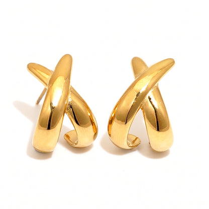 Aquabliss Gold-Tone Stainless Steel Criss Cross Stud Earrings