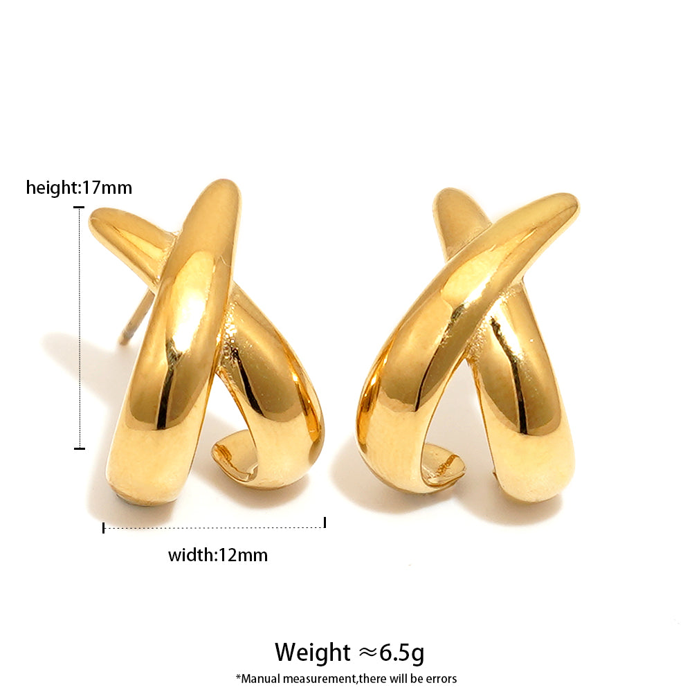 Aquabliss Gold-Tone Stainless Steel Criss Cross Stud Earrings