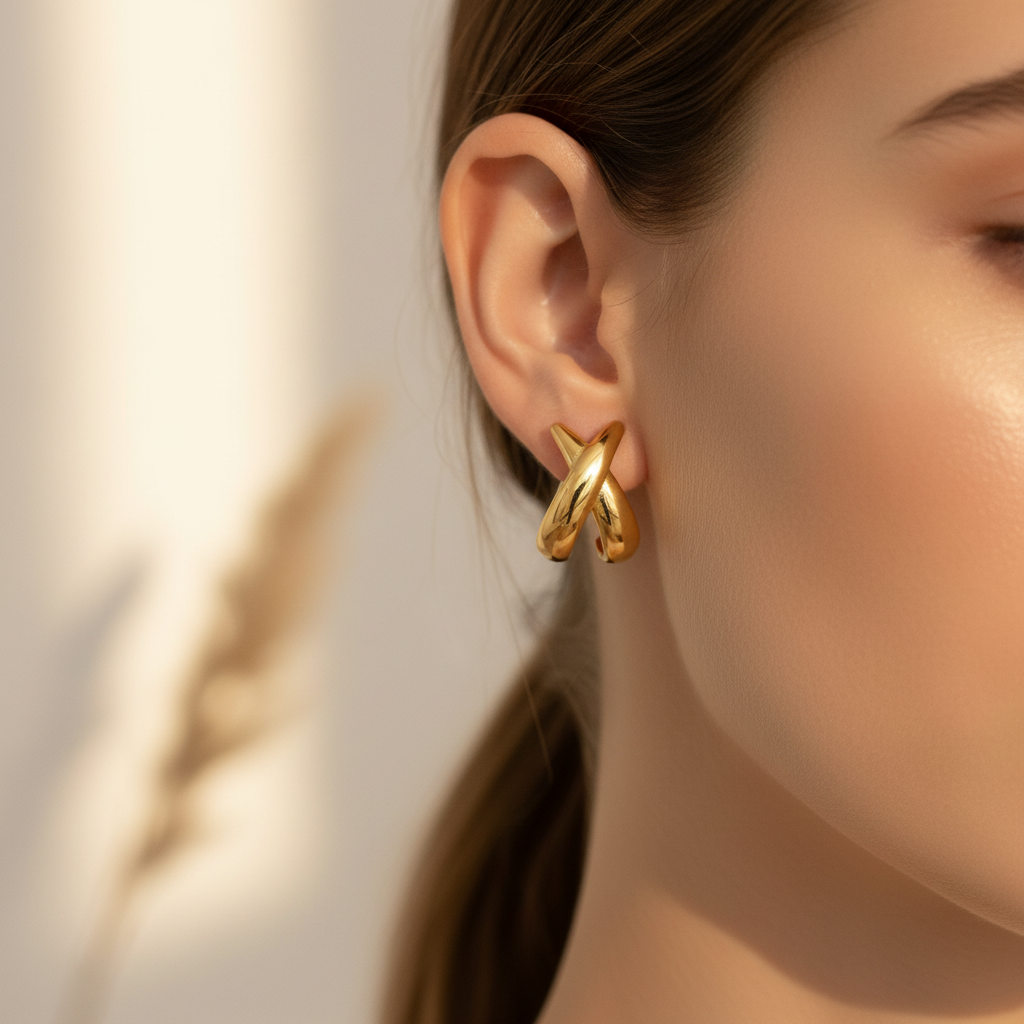 Aquabliss Gold-Tone Stainless Steel Criss Cross Stud Earrings