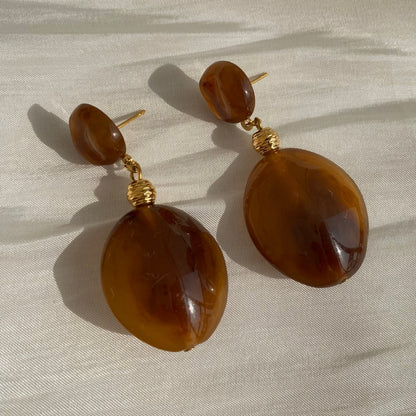 Aquabliss Chunky Gold-Tone Stainless Steel Resin Drop Statement Earrings