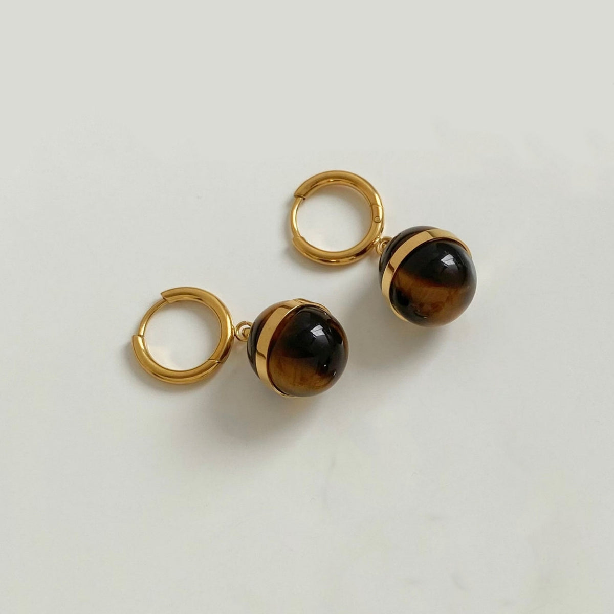 Aquabliss Dainty Gold-Tone Stainless Steel Amber Sphere Huggie Drop Earrings