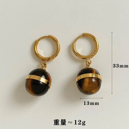 Aquabliss Dainty Gold-Tone Stainless Steel Amber Sphere Huggie Drop Earrings