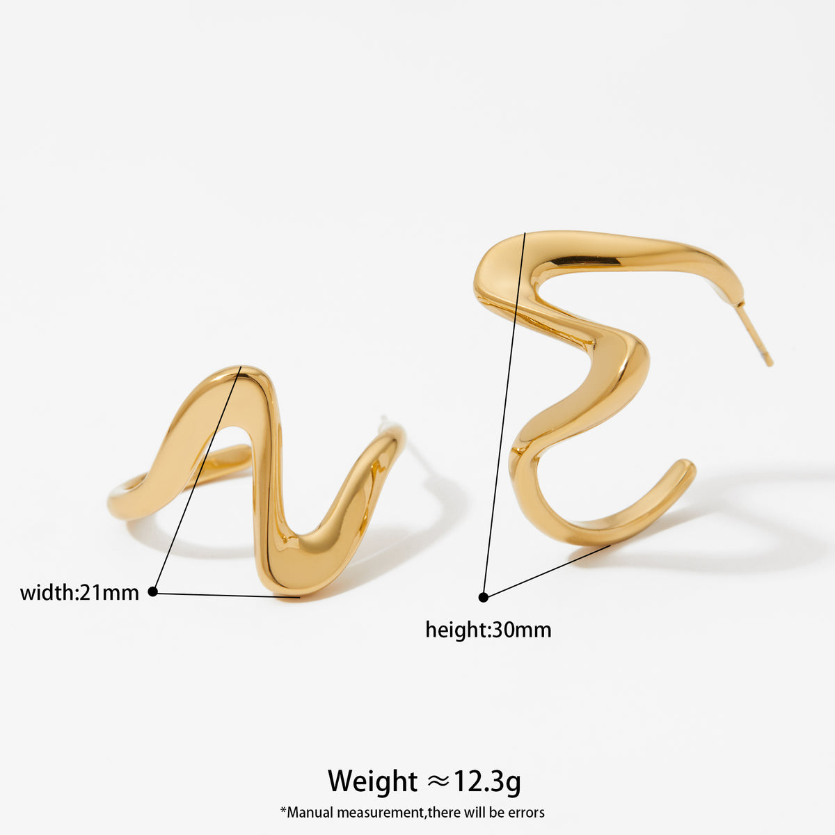 Aquabliss Chunky Gold-Tone Stainless Steel Wavy Open Hoop Earrings