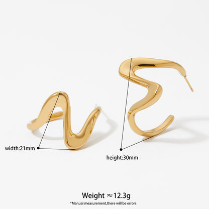 Aquabliss Chunky Gold-Tone Stainless Steel Wavy Open Hoop Earrings