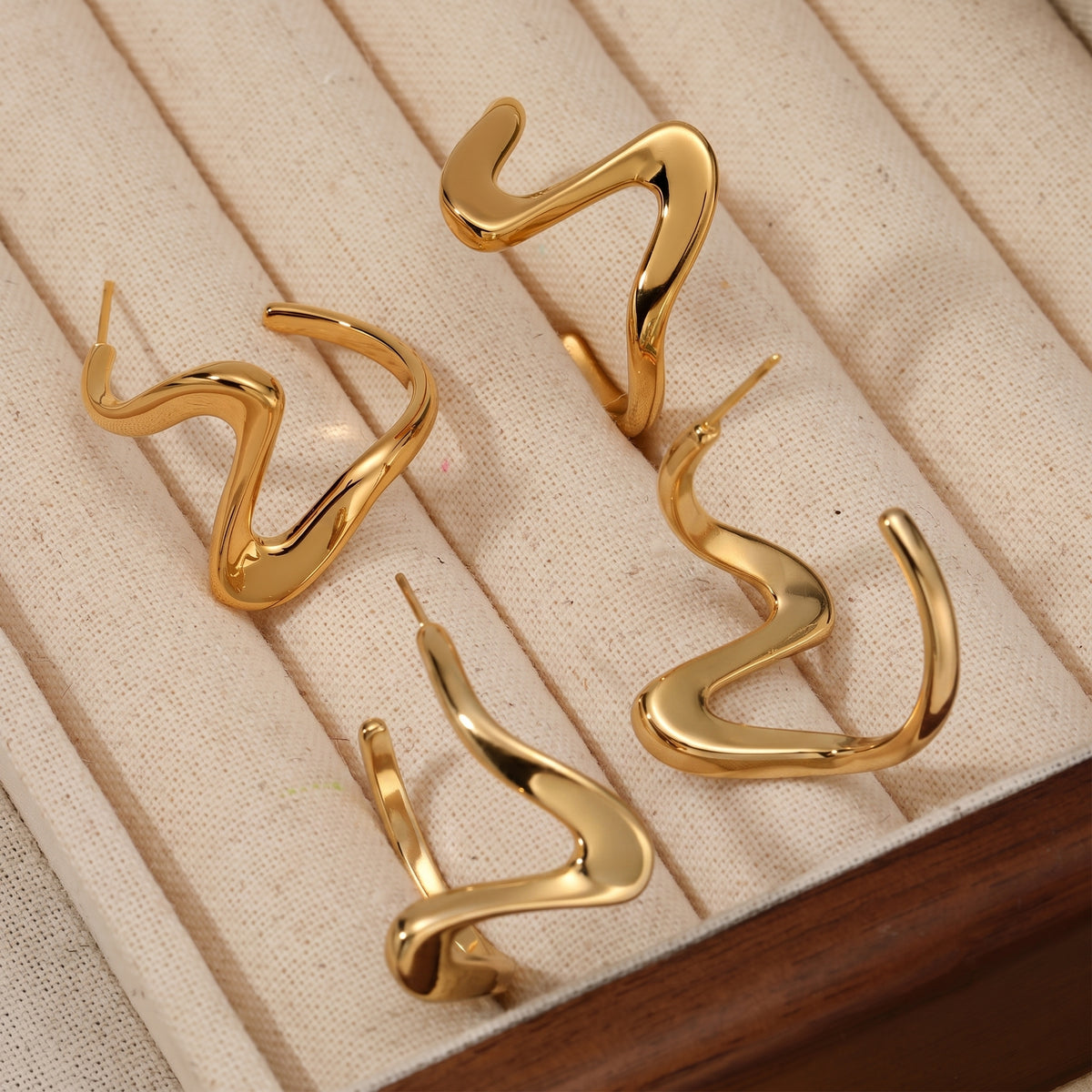 Aquabliss Chunky Gold-Tone Stainless Steel Wavy Open Hoop Earrings