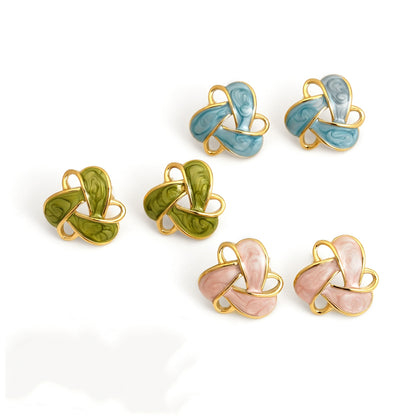 Aquabliss Vintage Gold-Tone Stainless Steel Enamel Love Knot Stud Earrings