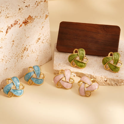 Aquabliss Vintage Gold-Tone Stainless Steel Enamel Love Knot Stud Earrings