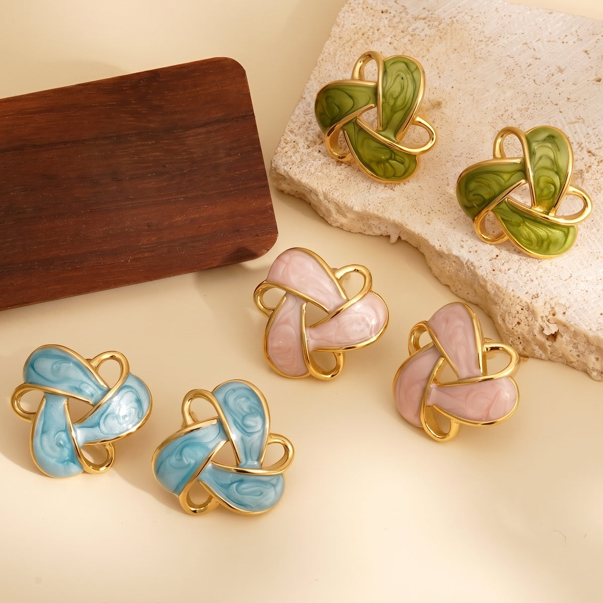 Aquabliss Vintage Gold-Tone Stainless Steel Enamel Love Knot Stud Earrings