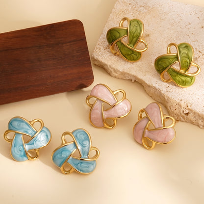 Aquabliss Vintage Gold-Tone Stainless Steel Enamel Love Knot Stud Earrings
