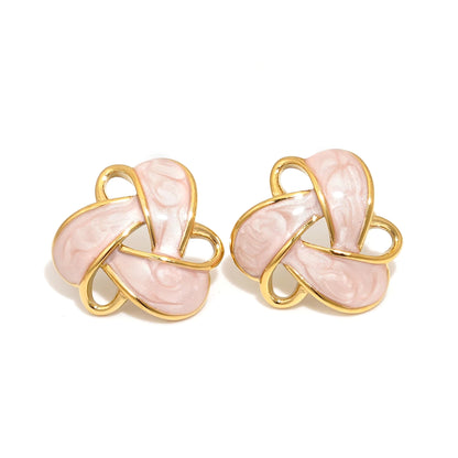 Aquabliss Vintage Gold-Tone Stainless Steel Enamel Love Knot Stud Earrings