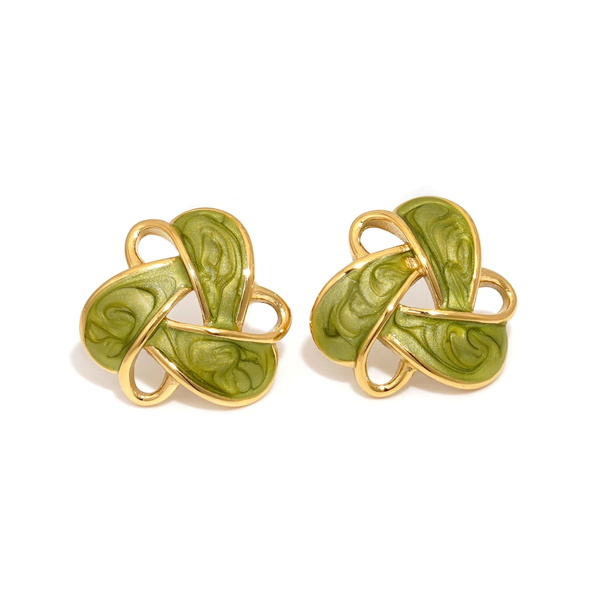 Aquabliss Vintage Gold-Tone Stainless Steel Enamel Love Knot Stud Earrings