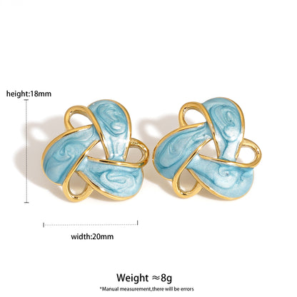 Aquabliss Vintage Gold-Tone Stainless Steel Enamel Love Knot Stud Earrings