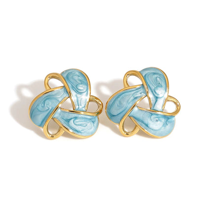 Aquabliss Vintage Gold-Tone Stainless Steel Enamel Love Knot Stud Earrings