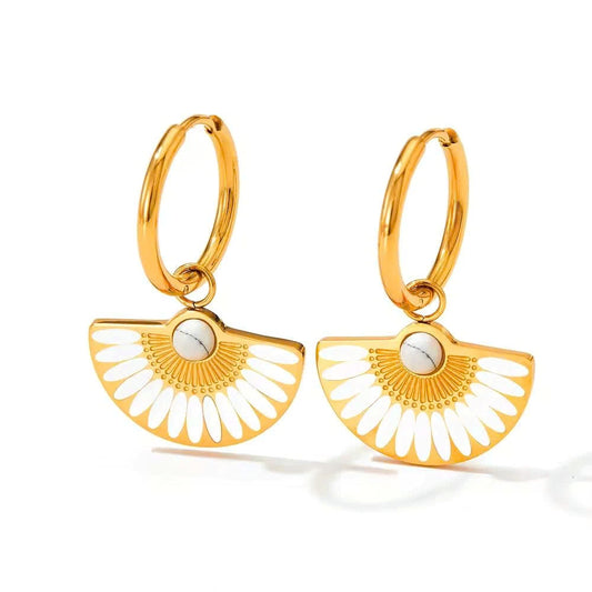 Aquabliss Gold-Tone Stainless Steel Enamel Fan Drop Hoop Earrings