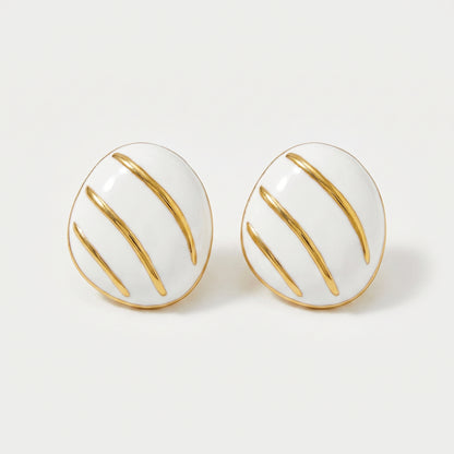 Aquabliss Vintage Gold-Tone Stainless Steel Striped Stud Earrings
