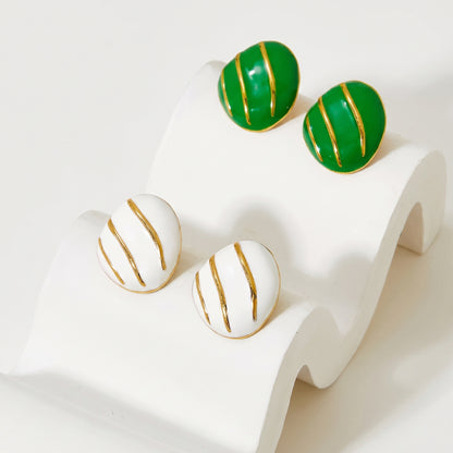 Aquabliss Vintage Gold-Tone Stainless Steel Striped Stud Earrings