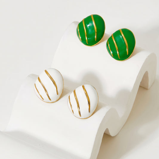 Aquabliss Vintage Gold-Tone Stainless Steel Striped Stud Earrings