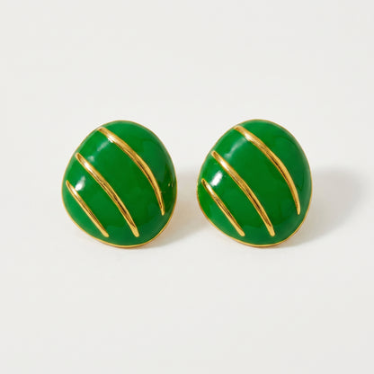 Aquabliss Vintage Gold-Tone Stainless Steel Striped Stud Earrings